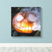Headless Horseman's Jack-o-Lantern Head a Flame Canvas Afdruk (Insitu (Houten vloer))