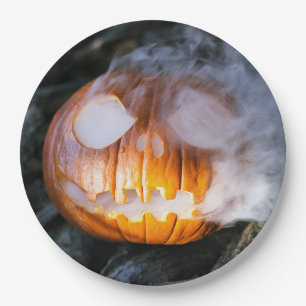 Headless Horseman's Jack-o-Lantern Head a Flame Papieren Bordje