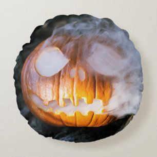 Headless Horseman's Jack-o-Lantern Head a Flame Rond Kussen