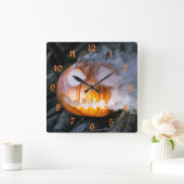Headless Horseman's Jack-o-Lantern Head a Flame Vierkante Klok (Huis)