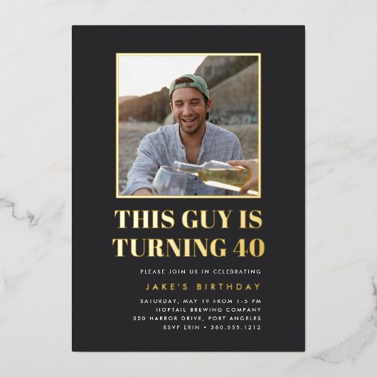 Headline 40th Birthday Party Photo Folie Uitnodiging (Voorkant)