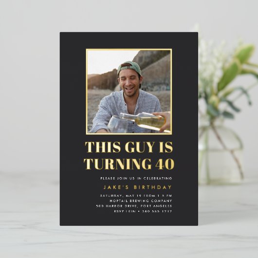 Headline 40th Birthday Party Photo Folie Uitnodiging (Staand Voorkant)