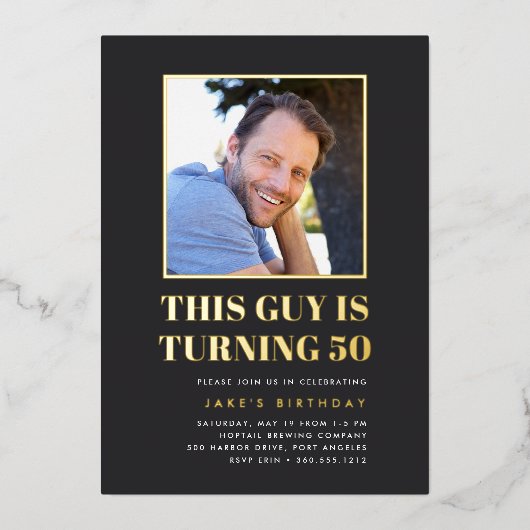 Headline 50th Birthday Party Photo Folie Uitnodiging (Voorkant)