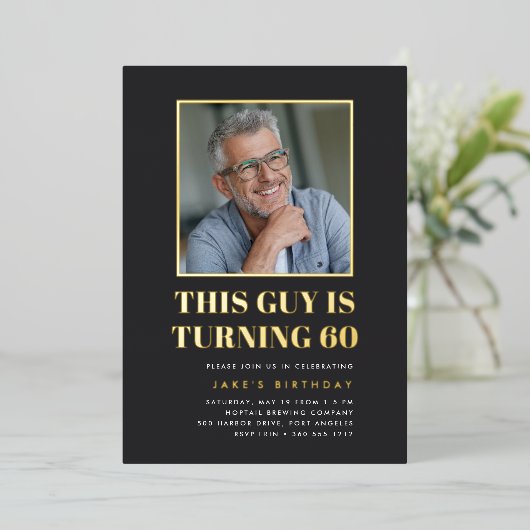 Headline 60th Birthday Party Photo Folie Uitnodiging (Staand Voorkant)