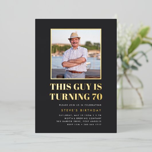 Headline 70th Birthday Party Photo Folie Uitnodiging (Staand Voorkant)