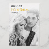 Headline | Moderne verticale foto slaat de datum o Folie Uitnodiging (Voorkant)