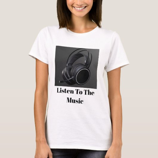 "Headphone Junkie: Music Lover's Shirt" T-shirt (Voorkant)