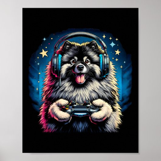 Headphone Video Game Keeshond Dog Gaming  Poster (Voorkant)