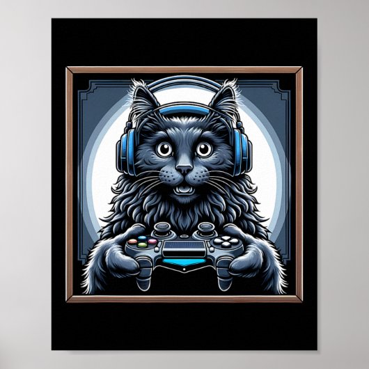 Headphone Video Game Nebelung Cat Gaming  Poster (Voorkant)