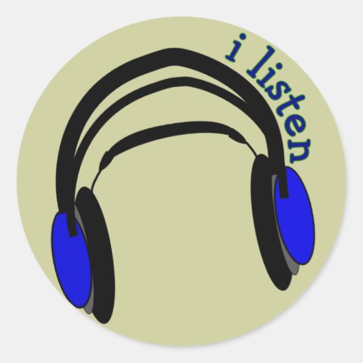 Headphones design, "Ik luister" Ronde Sticker (Voorkant)