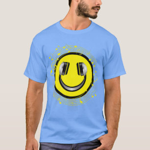 Headphones Happy Face Emote DJ Music Art T-shirt