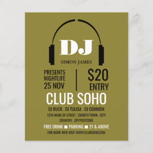 Headphones Logo, DJ, Club Event Adverteren Flyer