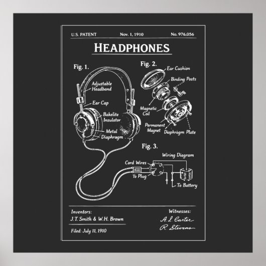 Headphones Patent Blueprint Poster (Voorkant)