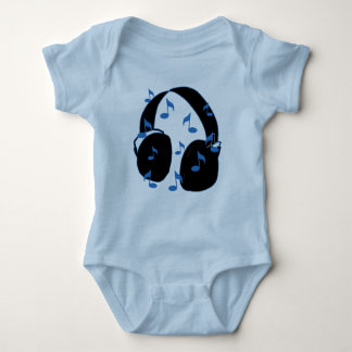 Headset met muzieknotities voor Baby in blauw Romper