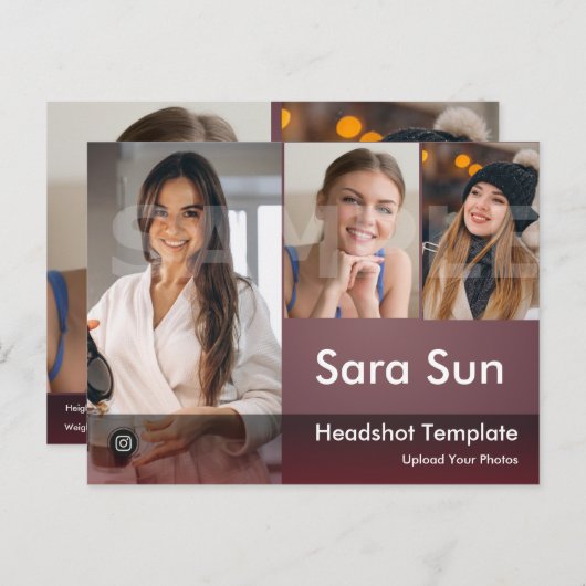 Headshot Actor & model 2-Sided Comp Briefkaart (Voorkant / Achterkant)