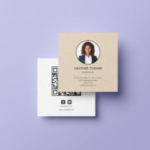 Headshot Foto QR CODE of Logo Professional Ecrù Vierkante Visitekaartje