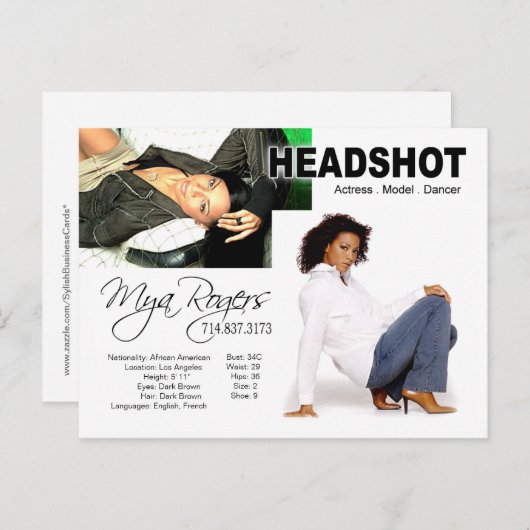 Headshot voor model | Actor Briefkaart (Voorkant / Achterkant)