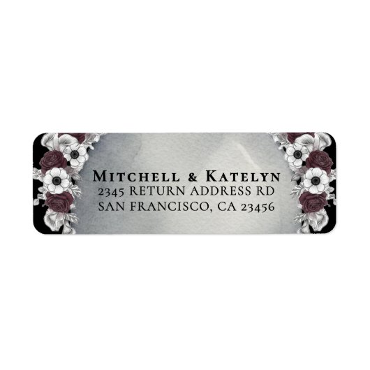 Headstone Floral Dark Gothic Wedding Address Etiket (Voorkant)