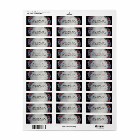 Headstone Floral Dark Gothic Wedding Address Etiket (Full Sheet)