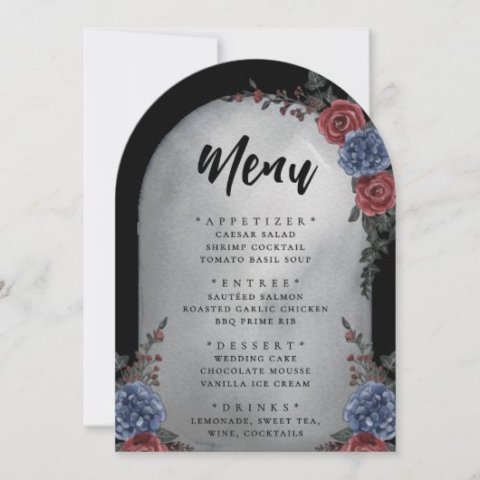 Headstone Floral Gothic Wedding Menu Kaart (Voorkant)