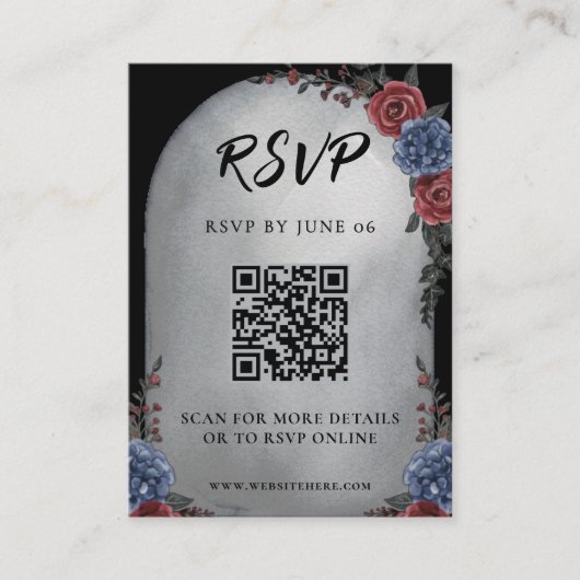 Headstone Floral Gothic Wedding QR Code RSVP Informatiekaartje (Voorkant)