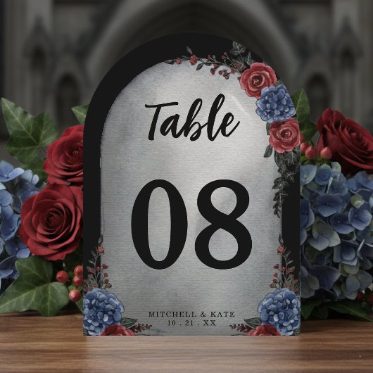 Headstone Floral Gothic Wedding Table Number Kaart