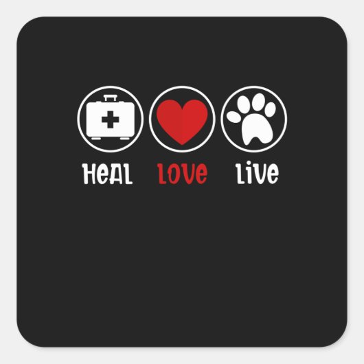 Heal Love Live Vet Tech, Veterinary Technician Vierkante Sticker (Voorkant)