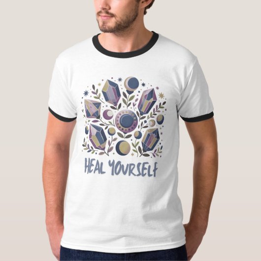 Heal Yourself Ringer Tee - Celestial Crystal Shirt (Voorkant)