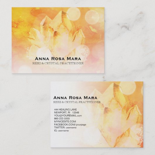~ Healer Yoga Massage Reiki Citrine Crystal Visitekaartje (Voorkant / Achterkant)