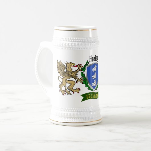 Healey/O'Healey Irish Shield Beer Stein Bierpul (Voorkant links)