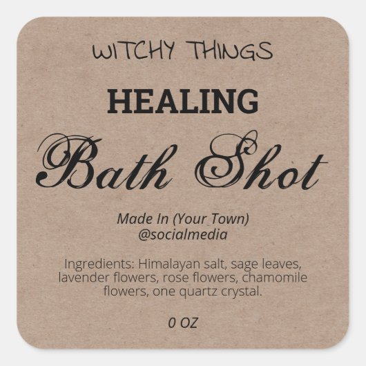 Healing Bath Shot Witchcraft-productetiketten Vierkante Sticker (Voorkant)