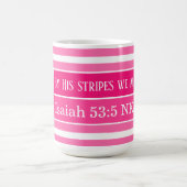 Healing Bible Verse Roze en Wit Gestreept Initiaal Koffiemok (Center)