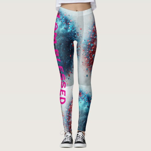 Healing blauw en rood "Ik ben gezegend" Leggings (Voorkant)