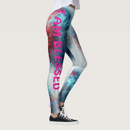 Healing blauw en rood "Ik ben gezegend" Leggings (Rechts)