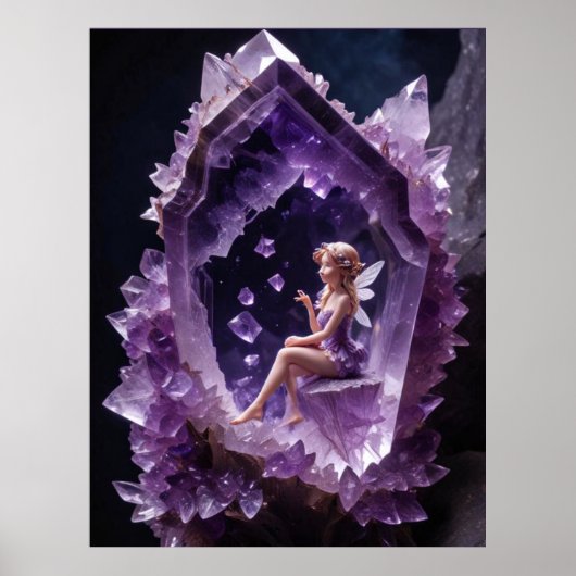 Healing Crystals Amethyst Fairy Wall Art Poster (Voorkant)