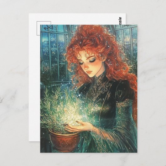 Healing Green Witch With Herbs Briefkaart (Voorkant / Achterkant)