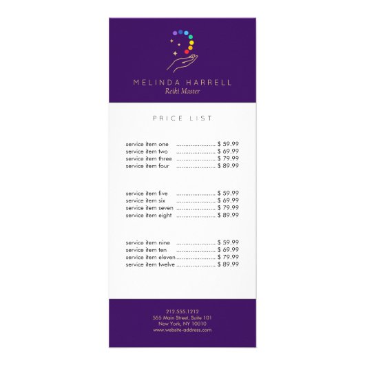 Healing Hand Logo Reiki, Massage Bright Paarse Reclamekaart (Voorkant)