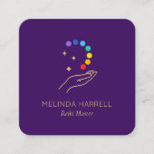 Healing Hand Logo Reiki, Massage Bright Paarse Vierkante Visitekaartje (Voorkant)