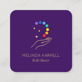 Healing Hand Logo Reiki, Massage Bright Paarse Vierkante Visitekaartje