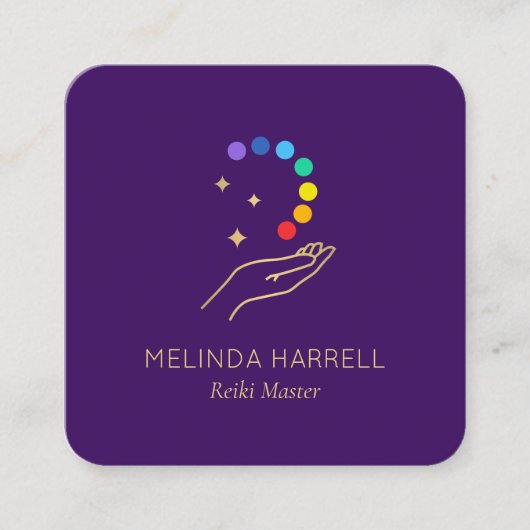 Healing Hand Logo Reiki, Massage Bright Paarse Vierkante Visitekaartje (Voorkant)