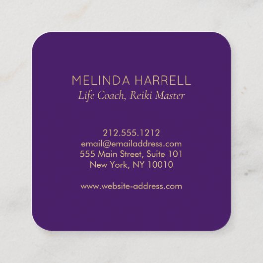 Healing Hand Logo Reiki, Massage Bright Paarse Vierkante Visitekaartje (Achterkant)