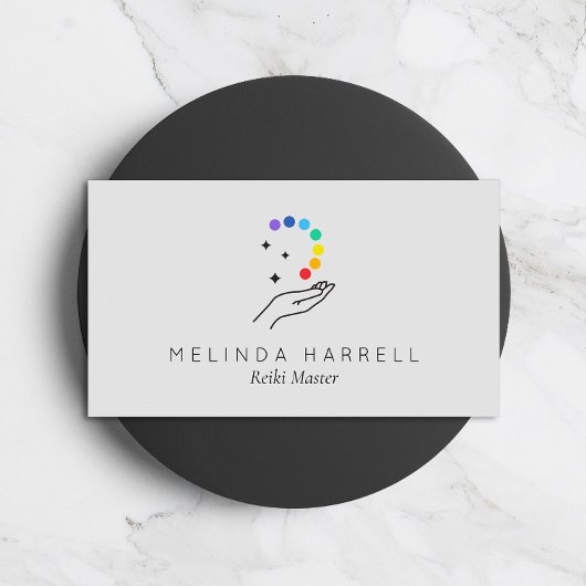 Healing Hand Logo Reiki, Massage, Wellness Lt Grey Visitekaartje