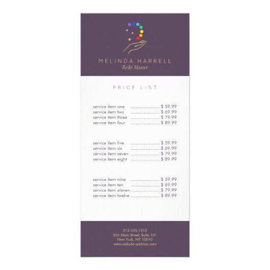 Healing Hand Logo Reiki, Massage, Wellness Paarse Reclamekaart (Voorkant)