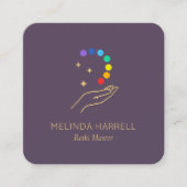Healing Hand Logo Reiki, Massage, Wellness Paarse Vierkante Visitekaartje (Voorkant)