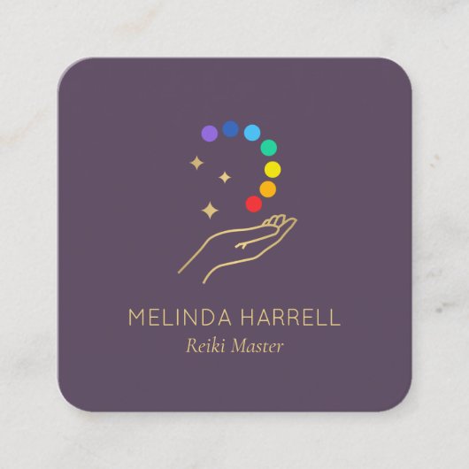 Healing Hand Logo Reiki, Massage, Wellness Paarse Vierkante Visitekaartje (Voorkant)