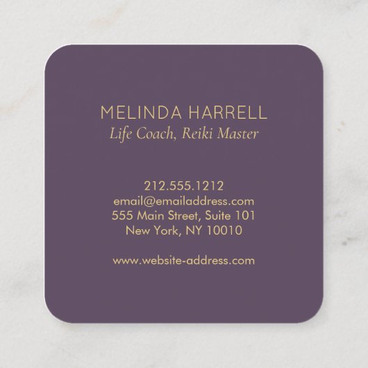 Healing Hand Logo Reiki, Massage, Wellness Paarse Vierkante Visitekaartje (Achterkant)