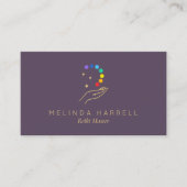 Healing Hand Logo Reiki, Massage, Wellness Paarse Visitekaartje (Voorkant)