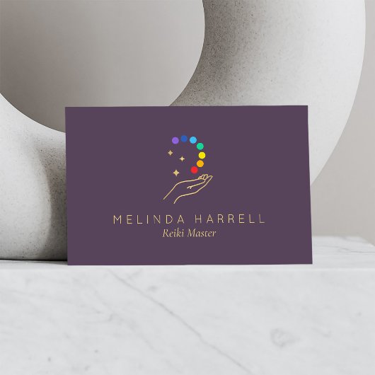 Healing Hand Logo Reiki, Massage, Wellness Paarse Visitekaartje