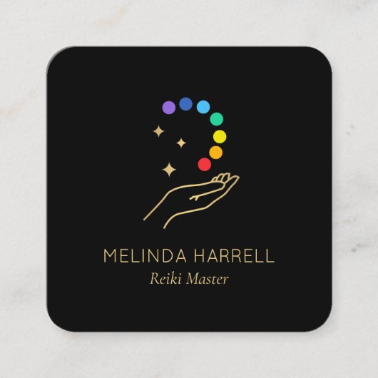Healing Hand Logo Reiki, Massage, Wellness Zwart Vierkante Visitekaartje (Voorkant)