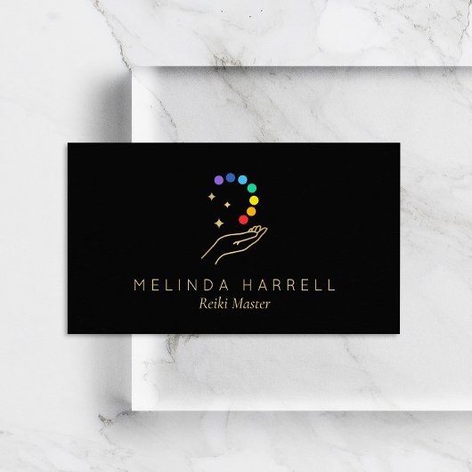 Healing Hand Logo Reiki, Massage, Wellness Zwart Visitekaartje